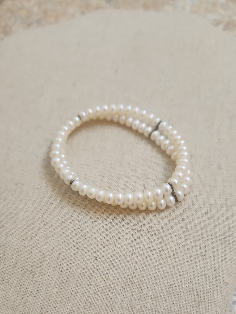White Double Strand Pearl Stretch Bracelet